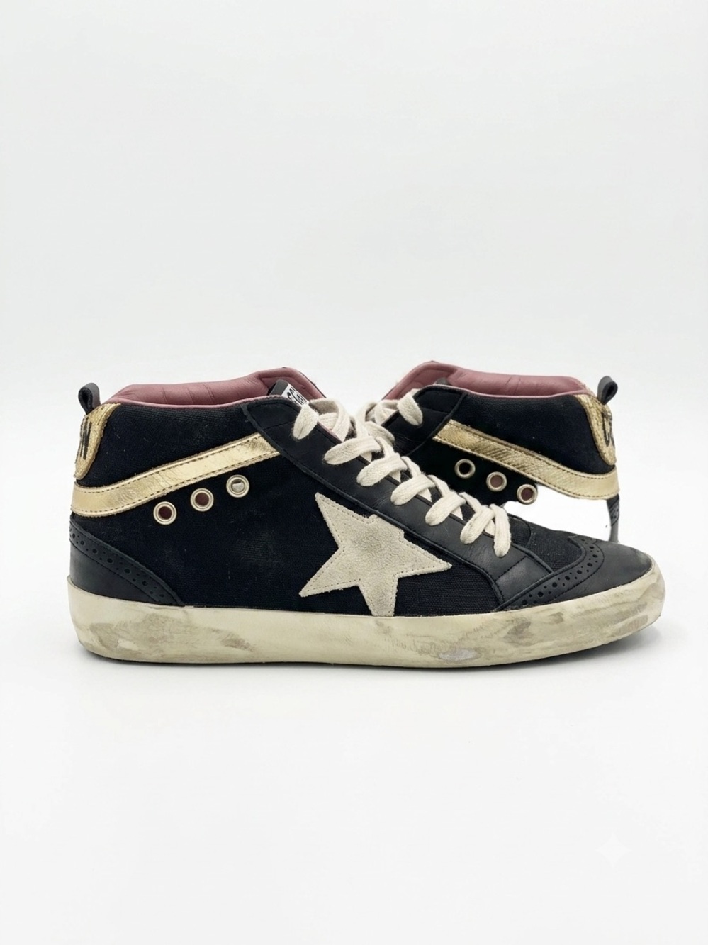 Golden Goose Women’s Black & Gold Mid-Top Sneakers with Cream Star